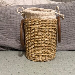 J Crew Woven Basket Purse  with Wooden Handles
